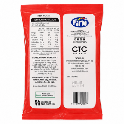 Fini Fizzy Worms Sour Gummy Candy 1.2 kg