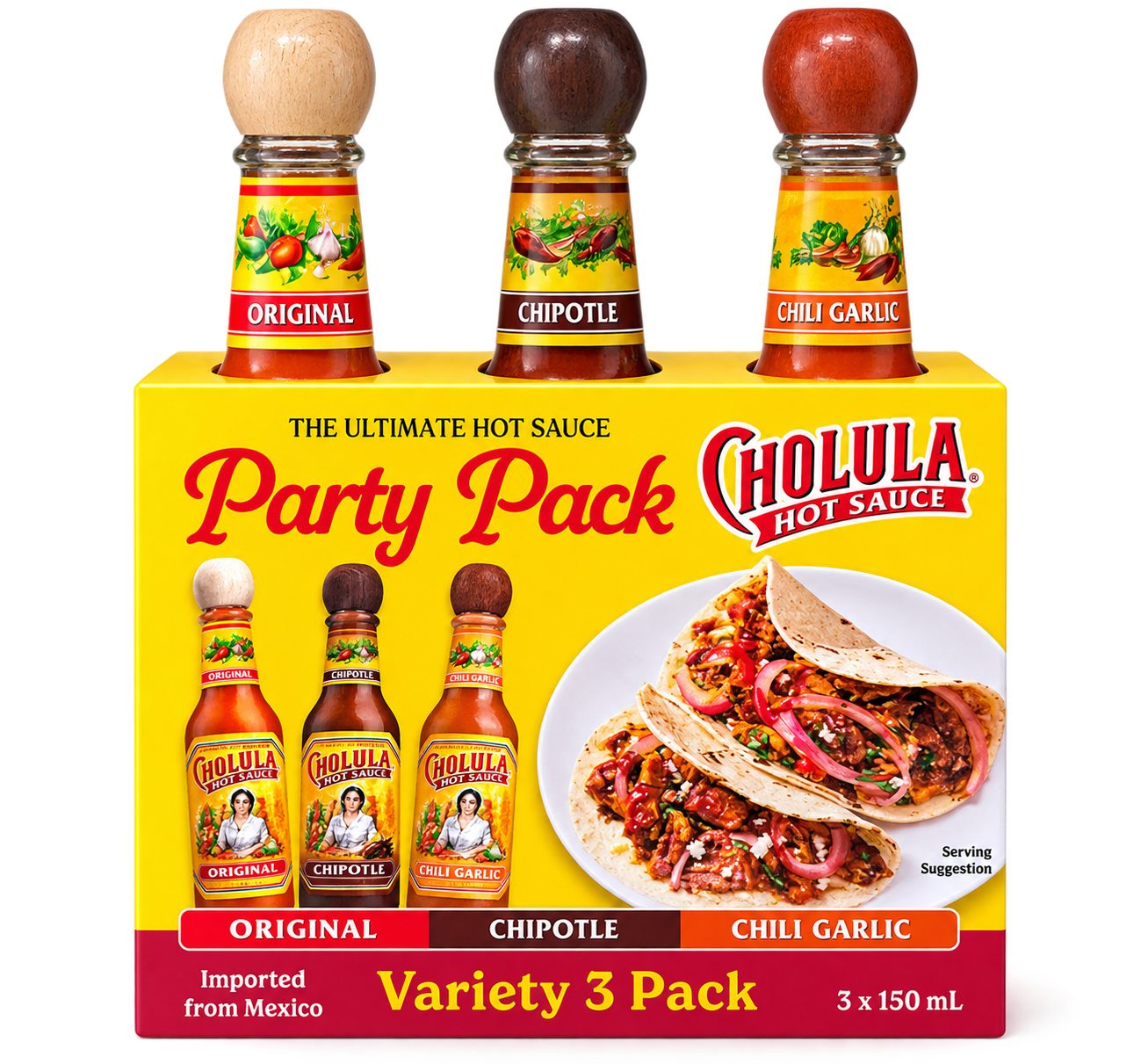 CHOLULA
HOT SAUCE PARTY PACK
3X150ML