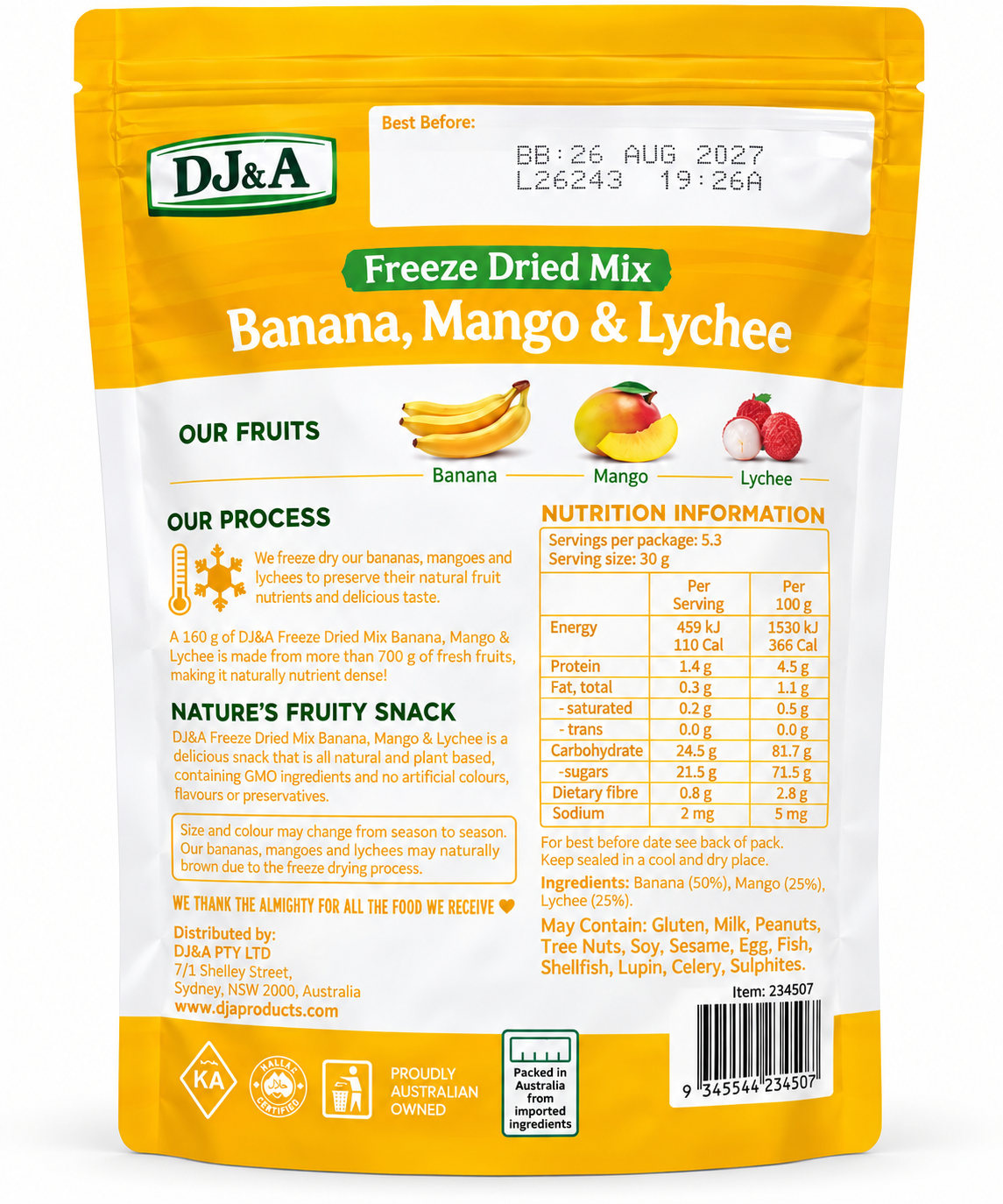 DJ & A Freeze Dried Mix Banana, Mango & Lychee