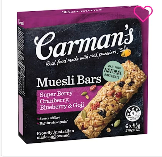 Carmans Muesli Bars Super
Berry 270g X 6