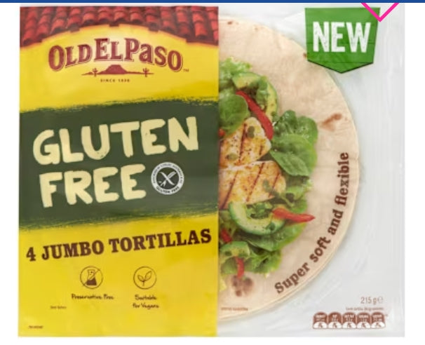 Old El Paso Gluten Free
Jumbo Tortilla 215g X 13