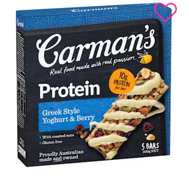 Carmans Protein Bars Greek
Style Yoghurt & Berry 200g X
6