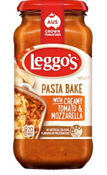 Leggos Pasta Bake Creamy
Tomato And Mozzarella
500g