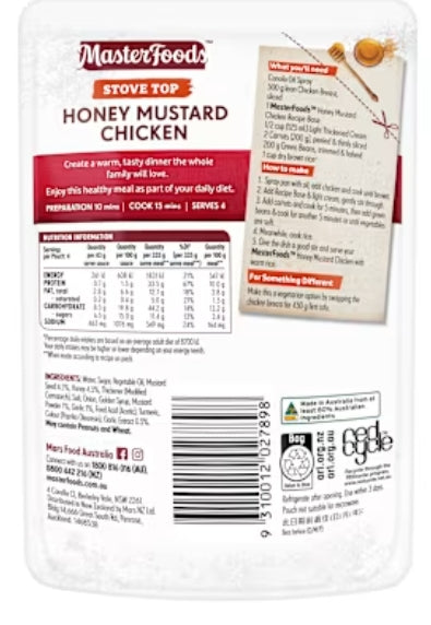 Masterfoods Recipe Base
Honey And Mustard Chicken
175g