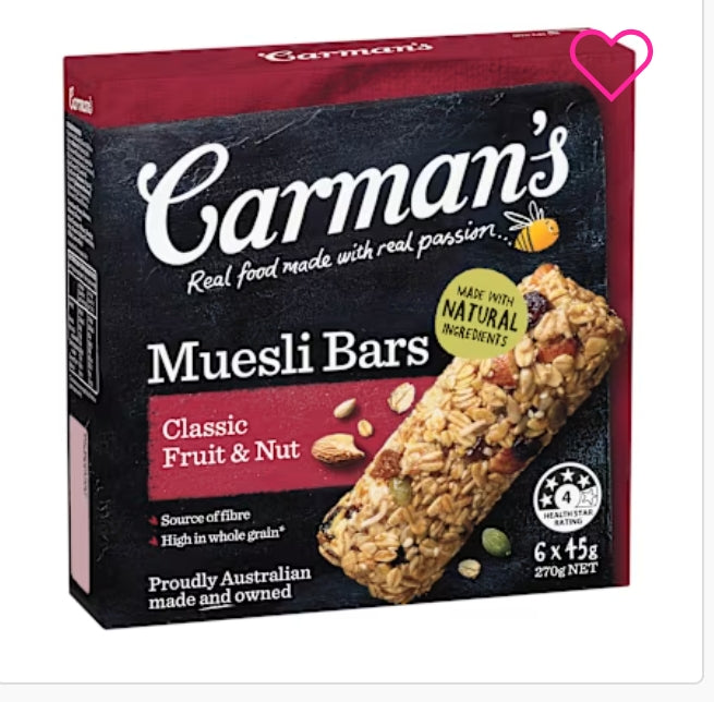 Carmans Muesli Bars Classic
6pk 270g X6