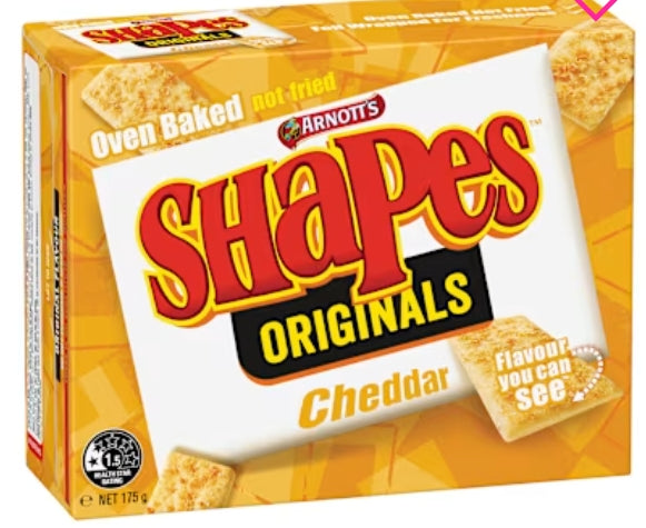 Arnott's Shapes originals
Cracker Biscuits Cheddar
175g
