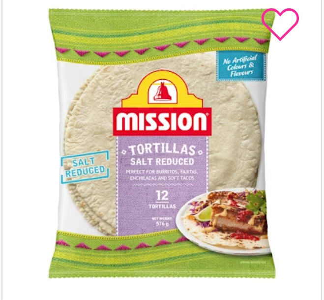 Mission Salt Reduced
Tortillas 576g X 10ct