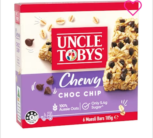 Uncle Tobys Muesli Bar
Muesli Bar Chocolate Chip
10x185g