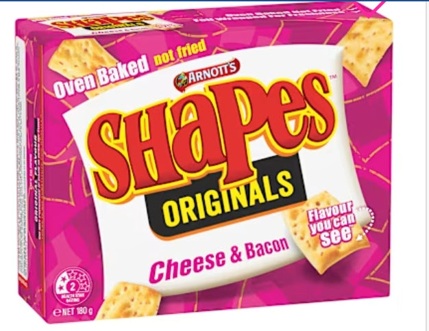 Arnotts Shapes Snacks
Cheese & Bacon 180g