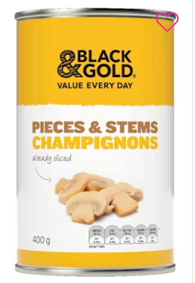 Black & gold Mushroom Pcs & stms
400gm × 24