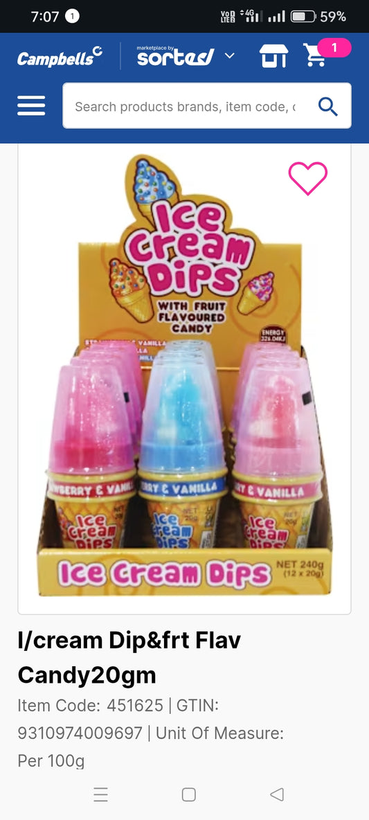 Ice cream Dips fruit Flavoured
Candy 20gm×12